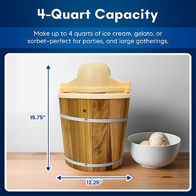 Elite Cuisine 4Qt. Old Fashioned Pine Bucket Electric Ice Cream Maker