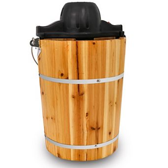 Elite Cuisine 6-qt Old Fashioned Pine Bucket Ice Cream Maker with Hand Crank