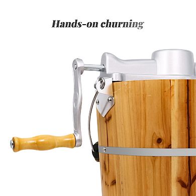 Elite Cuisine 6Qt. Old Fashioned Pine Bucket Ice Cream Maker with Hand Crank