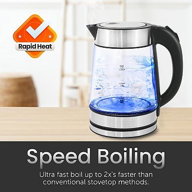 Elite Cuisine Cordless 1.8Qt Glass Kettle with Rapid Boil Technology