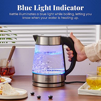 Elite Cuisine Cordless 1.8Qt Glass Kettle with Rapid Boil Technology