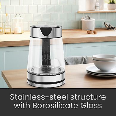 Elite Cuisine Cordless 1.8Qt Glass Kettle with Rapid Boil Technology