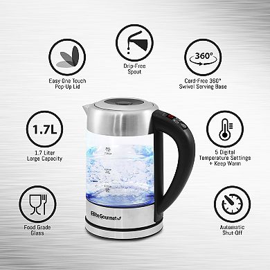 Elite Gourmet Glass Cordless Electric Digital Kettle