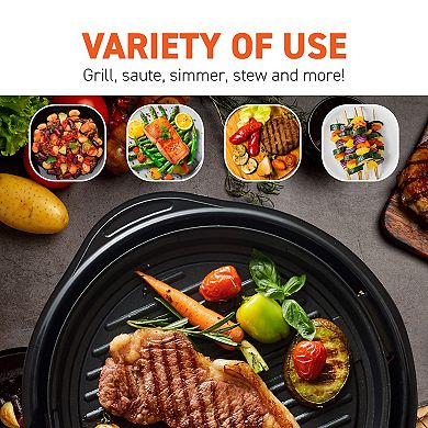 Elite Cuisine 11-inch Electric BBQ Grill with Tempered Glass Lid