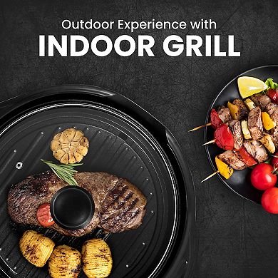 Elite Cuisine 11-inch Electric BBQ Grill with Tempered Glass Lid