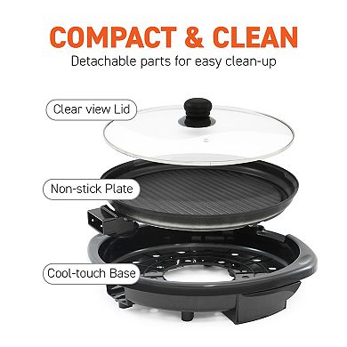 Elite Cuisine 14-inch Electric BBQ Grill with Tempered Glass Lid