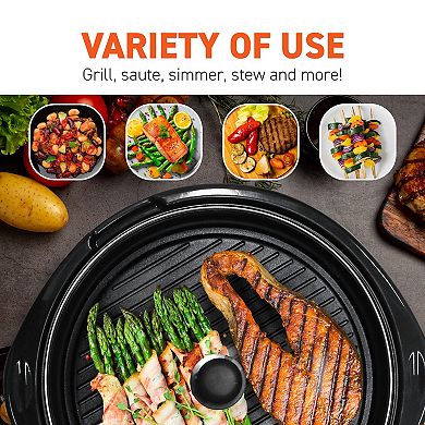 Elite Cuisine 14-inch Electric BBQ Grill with Tempered Glass Lid
