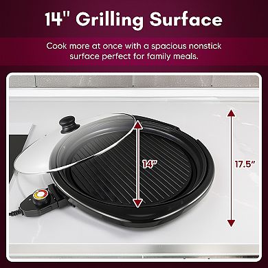 Elite Cuisine 14-inch Electric BBQ Grill with Tempered Glass Lid