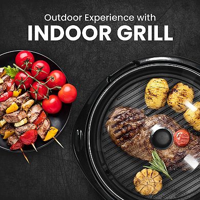 Elite Cuisine 14-inch Electric BBQ Grill with Tempered Glass Lid