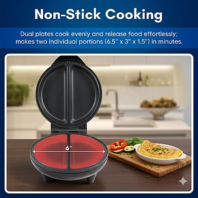 Elite Cuisine Non-Stick Dual Omelet & Frittata Maker with Cool Touch Handle