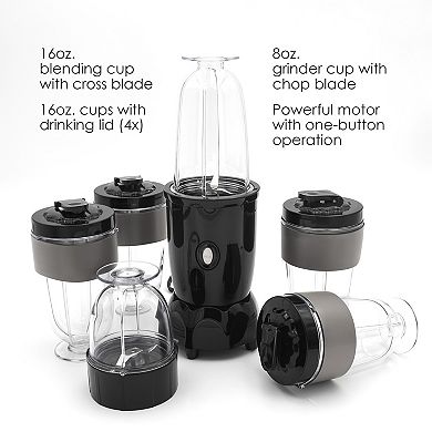 Elite Cuisine 17 Piece Personal Drink Blender with 4 x 16oz. Travel Cups