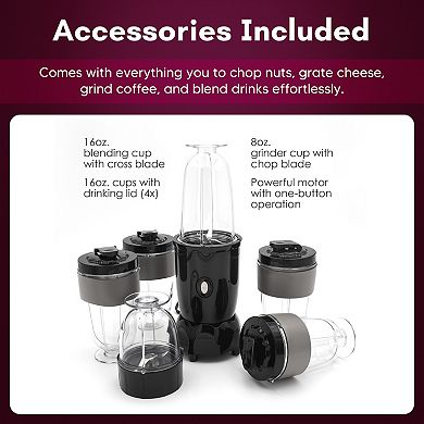 Elite Cuisine 17 Piece Personal Drink Blender with 4 x 16oz. Travel Cups