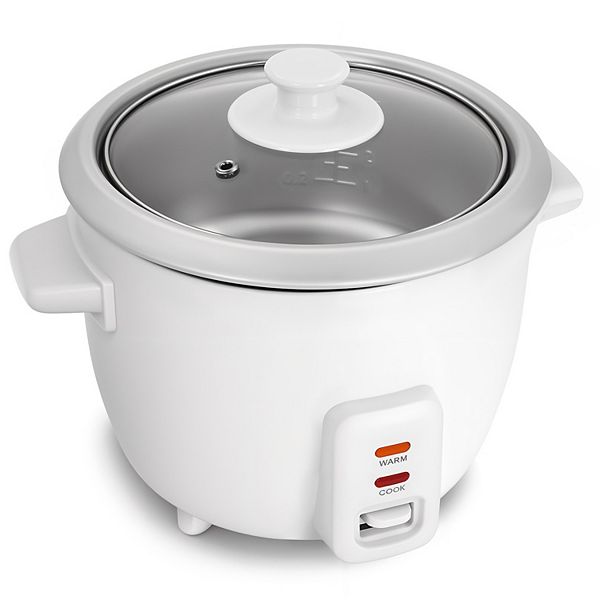 Elite Cuisine 6-Cup Rice Cooker with Glass Lid - White