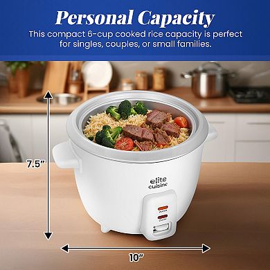 Elite Cuisine 6-Cup Rice Cooker with Glass Lid