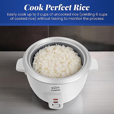 Elite Cuisine 6-Cup Rice Cooker with Glass Lid