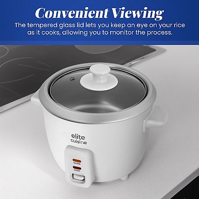 Elite Cuisine 6-Cup Rice Cooker with Glass Lid