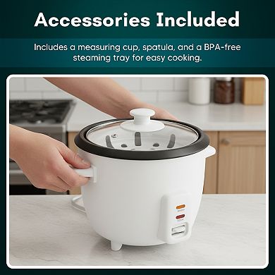 Elite Cuisine 6-Cup Non-Stick Rice Cooker with Steam Tray