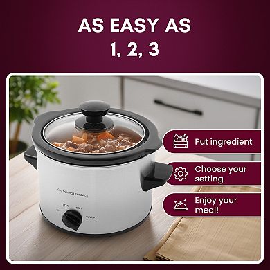 Elite Cuisine 1.5Qt. Mini Slow Cooker with Adjustable Settings and Keep Warm