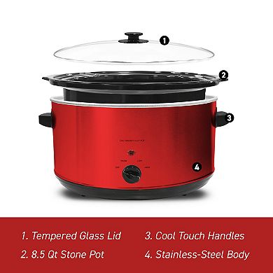 Elite Cuisine 8.5Qt. Stainless Steel Slow Cooker with Adjustable Settings and Keep Warm