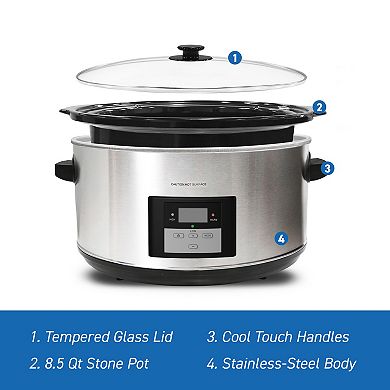 Elite Cuisine 8.5Qt. Stainless Steel Programmable Slow Cooker