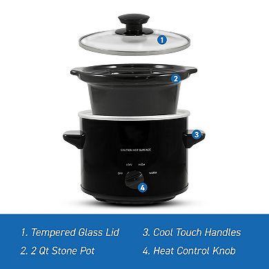 Elite Cuisine 2Qt. Slow Cooker with Adjustable Settings and Keep Warm