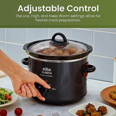 Elite Cuisine 2Qt. Slow Cooker with Adjustable Settings and Keep Warm