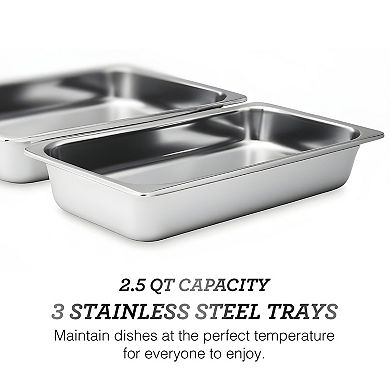 Elite Cuisine 7.5Qt. Stainless Steel Electric Buffet Server Food Warmer with 3 Trays