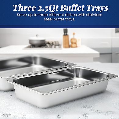 Elite Cuisine 7.5Qt. Stainless Steel Electric Buffet Server Food Warmer with 3 Trays