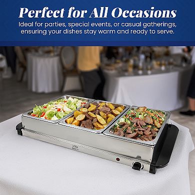 Elite Cuisine 7.5Qt. Stainless Steel Electric Buffet Server Food Warmer with 3 Trays
