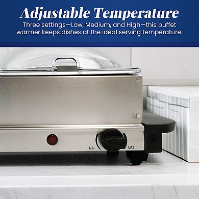 Elite Cuisine 7.5Qt. Stainless Steel Electric Buffet Server Food Warmer with 3 Trays