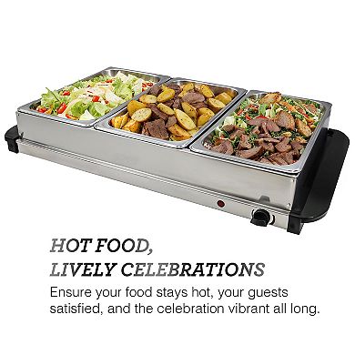 Elite Cuisine 7.5Qt. Stainless Steel Electric Buffet Server Food Warmer with 3 Trays