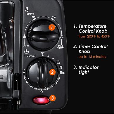 Elite Cuisine 2 Slice Toaster Oven with Time and Temp Knobs