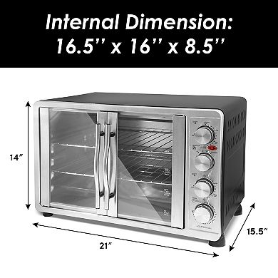 Elite Cuisine French Door Oven with Rotisserie, Convection and Separate Top and Bottom Heating Controls