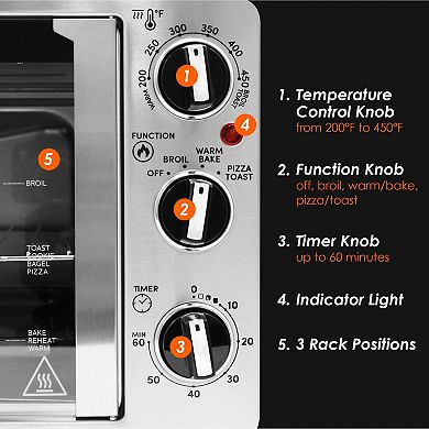Elite Cuisine French Door Toaster Oven fits 12" Pizza, Stainless Steel