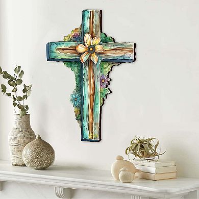 Teal Wooden Cross By G. Debrekht