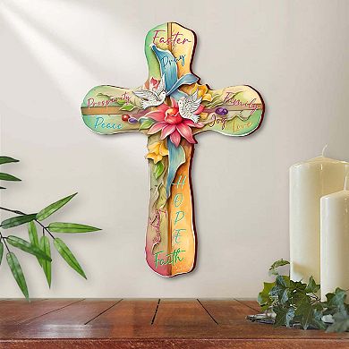 Easter Wooden Cross With Doves By G. Debrekht