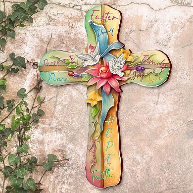 Easter Wooden Cross With Doves By G. Debrekht