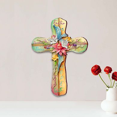 Easter Wooden Cross With Doves By G. Debrekht