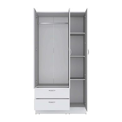 Troy Wardrobe With 3 Doors, One With Mirror, Two Drawers, Four Shelves And Hanging Bar