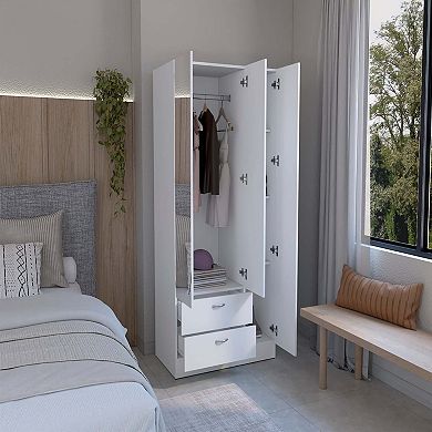 Troy Wardrobe With 3 Doors, One With Mirror, Two Drawers, Four Shelves And Hanging Bar