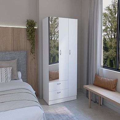 Troy Wardrobe With 3 Doors, One With Mirror, Two Drawers, Four Shelves And Hanging Bar