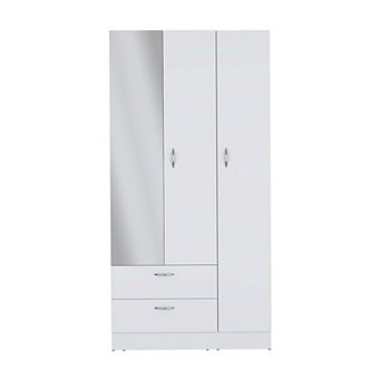 Troy Wardrobe With 3 Doors, One With Mirror, Two Drawers, Four Shelves And Hanging Bar