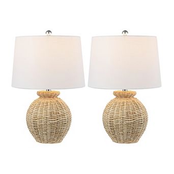 Nora Rustic Coastal Rattan Globe Led Table Lamps