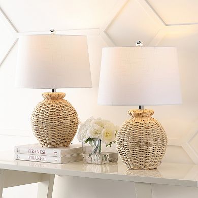 Nora Rustic Coastal Rattan Globe Led Table Lamps
