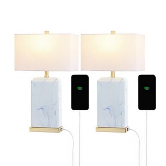 Chloe Modern Coastal Iron/marbled Ceramic Led Table Lamp With Usb Charging Port