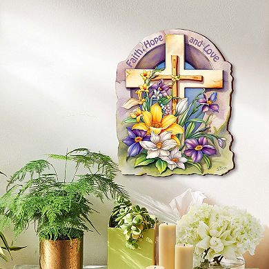 Faith, Hope, And Love Wooden Cross By G. Debrekht