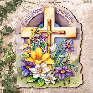 Faith, Hope, And Love Wooden Cross By G. Debrekht