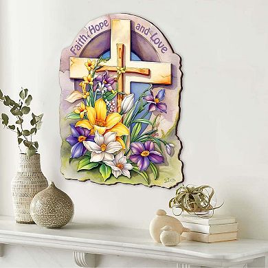 Faith, Hope, And Love Wooden Cross By G. Debrekht