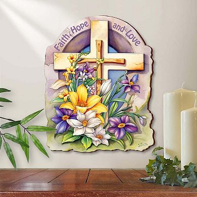Faith, Hope, And Love Wooden Cross By G. Debrekht