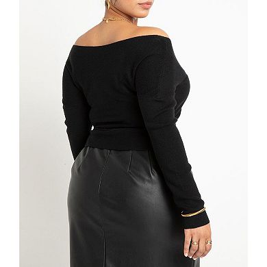 ELOQUII Women's Plus Size Wrap Front Cropped Sweater
